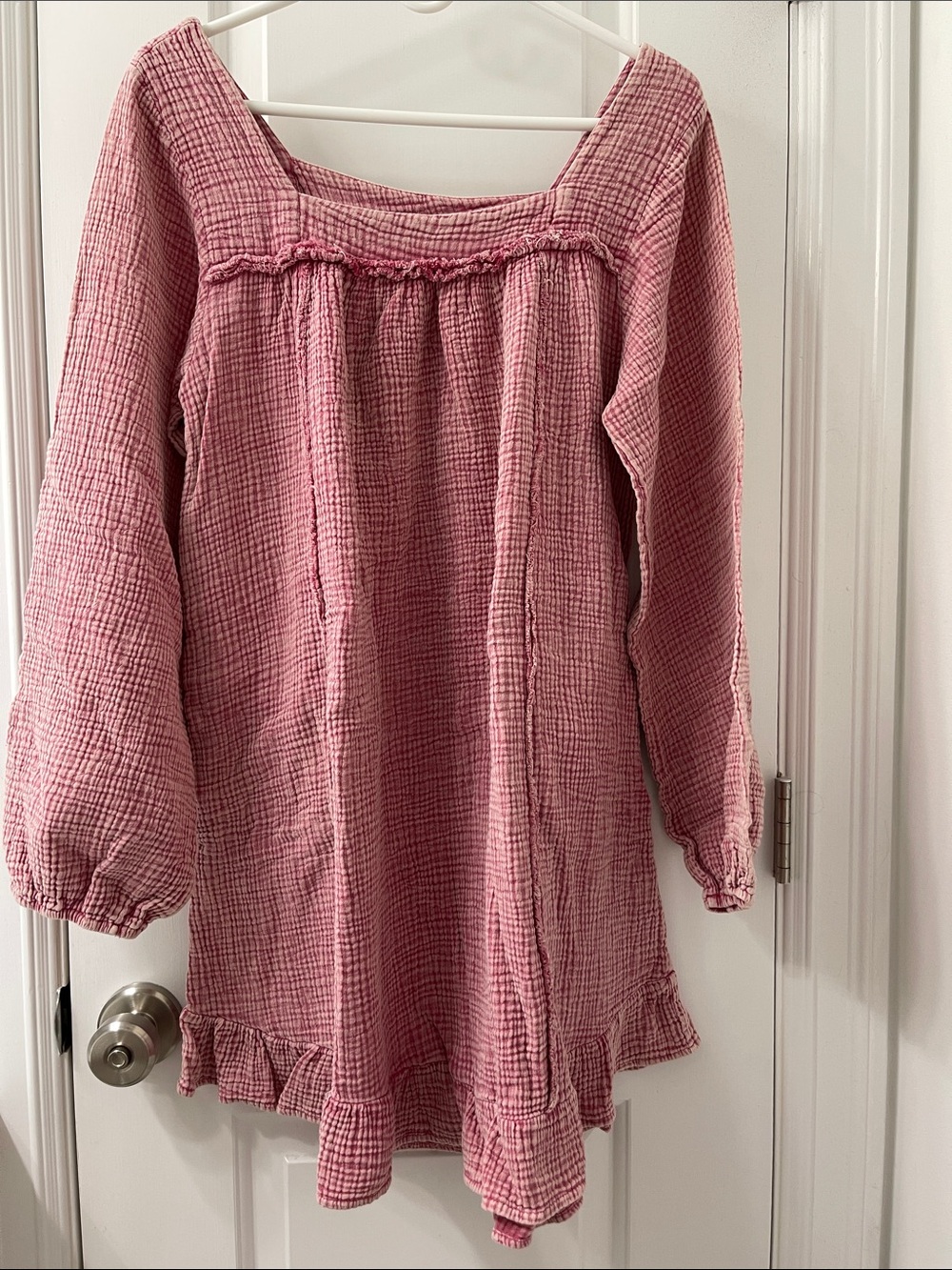 Women's Long Sleeve Pink Gauze Ruffle Dress
